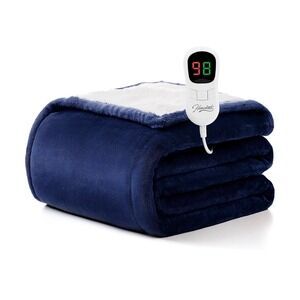 Homemate Heated Blanket Electric Throw 50x60 Navy Blue Flannel‎ Sherpa 10 Heat